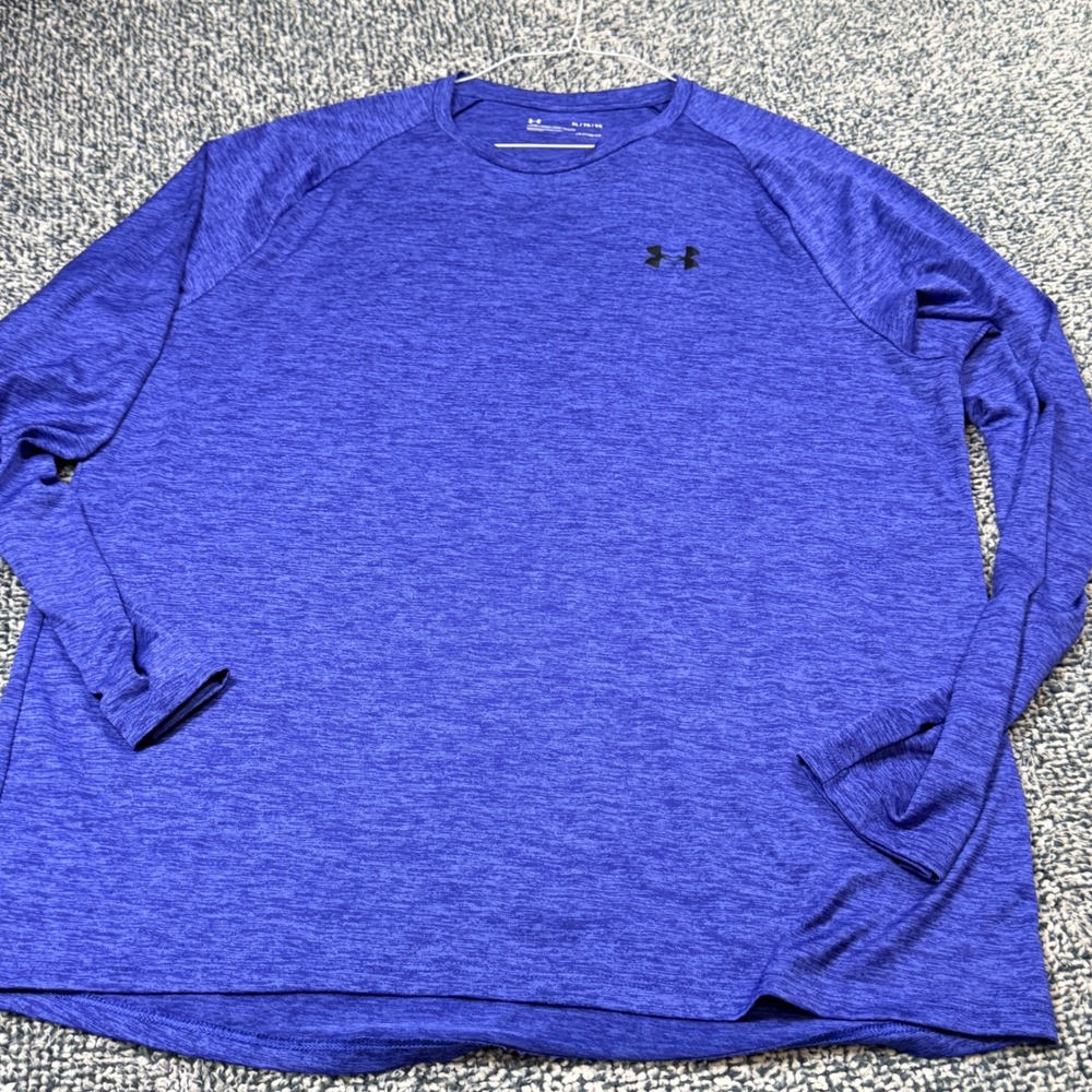 Under Armour Mens XL HeatGear Blue Heather Long Sleeve Loose Fit Training Shirt
